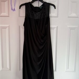 Ralph Lauren Black Draped Midi Dress